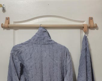 Leather Strap Hand Towel Organizer, Hooks, Wood Rail, Wooden Bathroom Towel Rack, Storage Unit