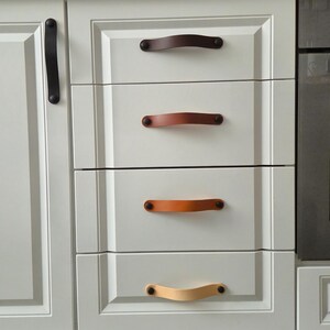 Veg Tan Leather Cabinet Handle, Scandi Dresser Pull, Kitchen Hardware