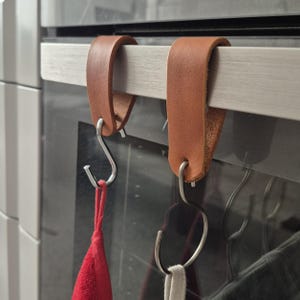 Leather Strap with S and O Hook for Oven, Modern Farmhouse Kitchen Towel Hanger