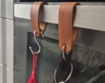 Leather Strap with S and O Hook for Oven, Modern Farmhouse Kitchen Towel Hanger
