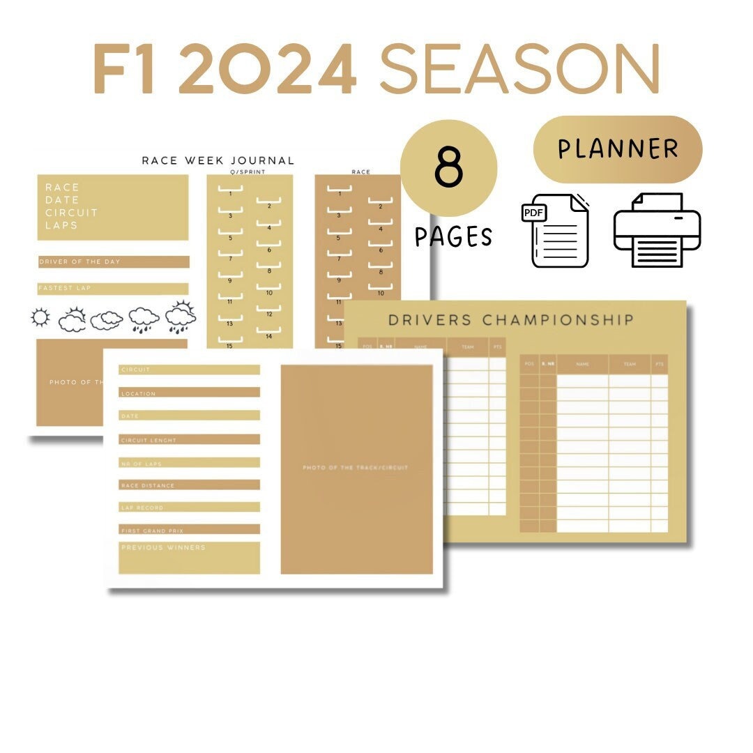 Formula 1 Race Tracker 2025 Template Digital F1 Journal Scuderia