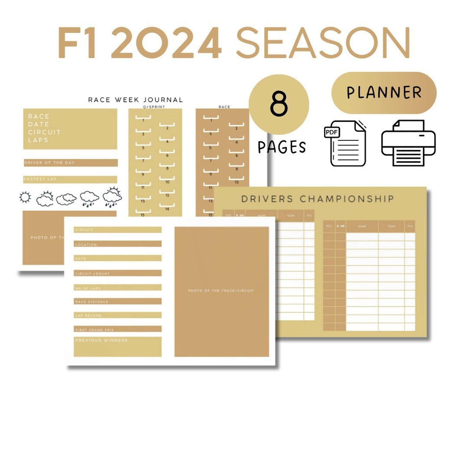 Formula 1 Race Tracker 2024 Template Digital F1 Journal Etsy
