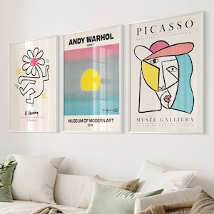 Wall Art Set of 3, Keith Haring Print,Picasso Poster,Andy Warhol Print Set,Gallery Art Bundle,3 Piece Wall Art,Modern Wall Art,Pop Art Decor