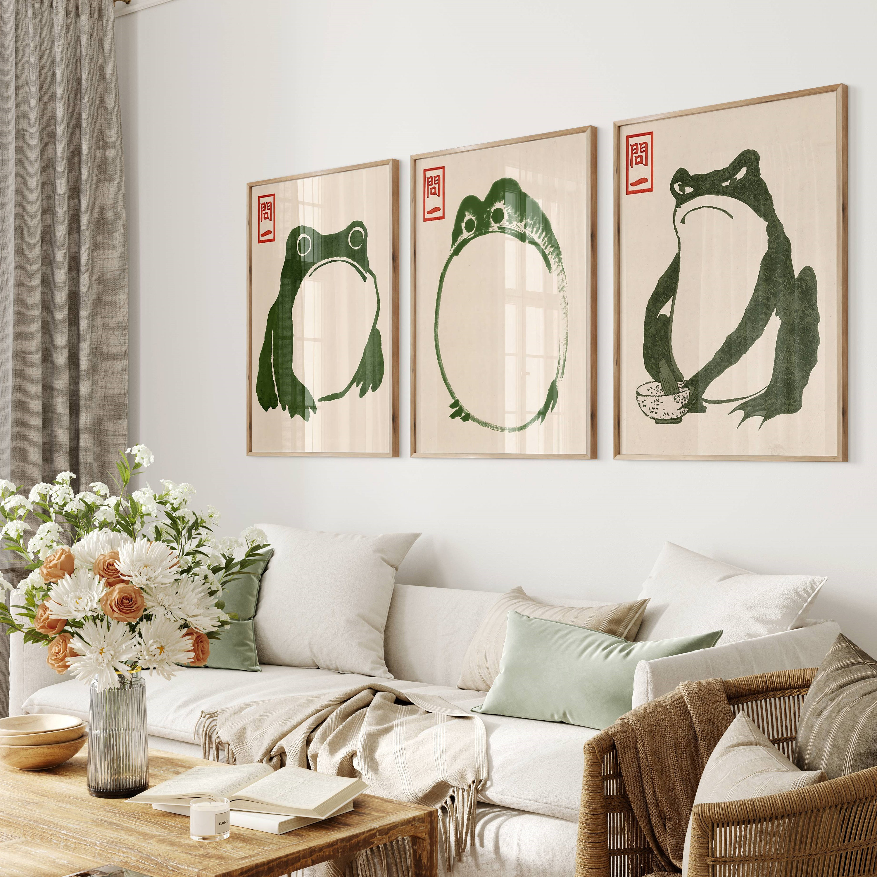 Japanese Frog Set of 3, Matsumoto Hoji Frog Wall Art, Vintage Frog ...