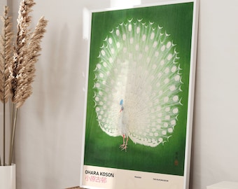 Japanese Minimalist Peacock Print, Ohara Koson Art, Emerald Green Vintage Poster,Midcentury Peacock Art,Bird Wall Decor,Japan Green Painting