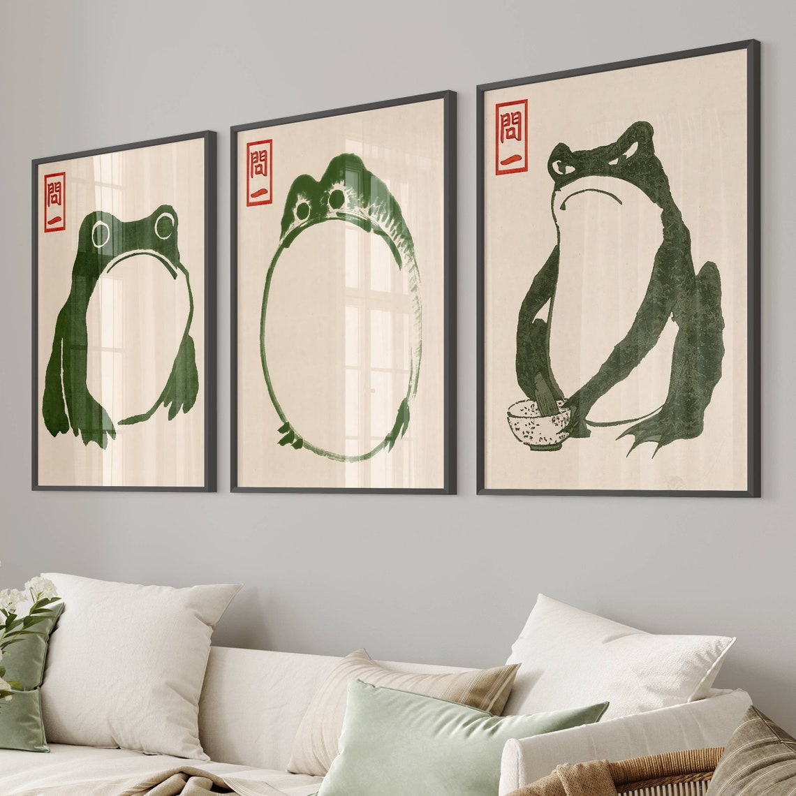 Japanese Frog Set of 3, Matsumoto Hoji Frog Wall Art, Vintage Frog ...