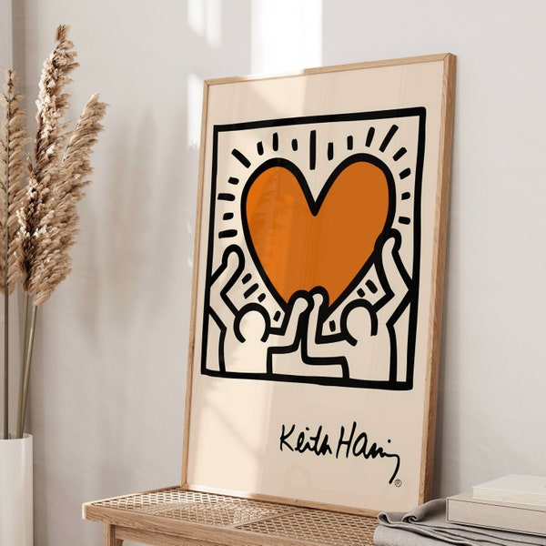 Keith Haring Love Poster Orange Keith Haring Exhibition Print Orange Love and Heart Poster Vintage Retro Poster Contemporary Digital Print