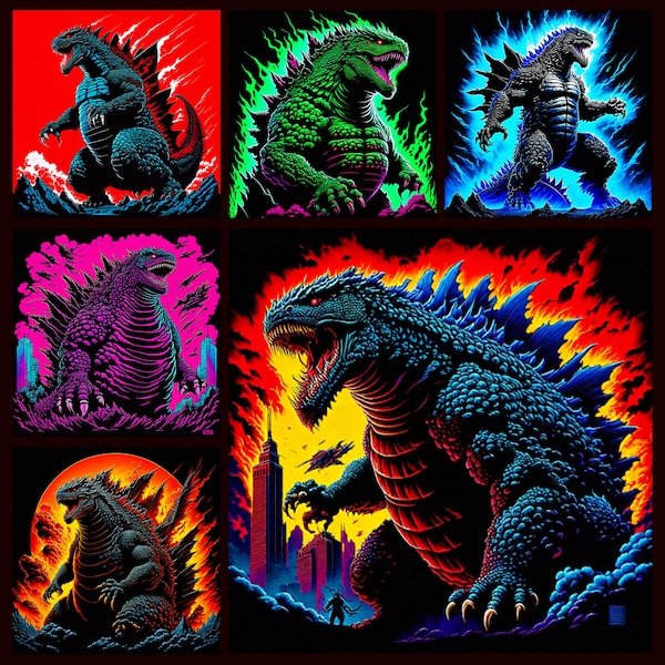 24 Powerfull Godzilla Clip Art Collection , Spooky and Creative Touch for T-Shirts, Bottles, Pillows and Mugs! 24 High Quality PNG Images