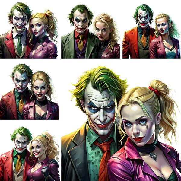 Joker and Harley Quinn PNG Pack Design , Colorful Harley Quinn  Digital Art