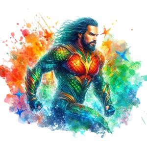 Watercolor Aquaman PNG Pack ,Aquamans Realm: An Artistic Tribute to the Protector of the Deep , Aquaman Comic Style , Legendary Sea Hero image 5