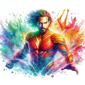 Watercolor Aquaman PNG Pack ,Aquamans Realm: An Artistic Tribute to the Protector of the Deep , Aquaman Comic Style , Legendary Sea Hero image 4