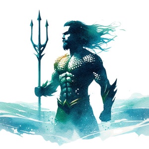 Watercolor Aquaman PNG Pack ,Aquamans Realm: An Artistic Tribute to the Protector of the Deep , Aquaman Comic Style , Legendary Sea Hero image 6
