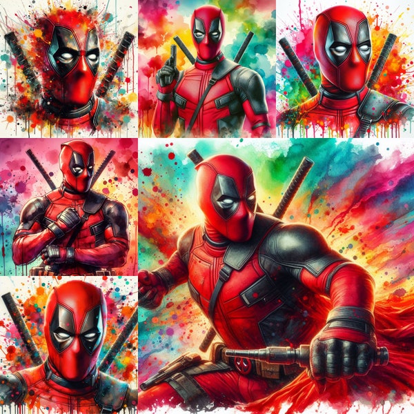 Set of 15 Colorful Deadpool Digital Images for Printing, Custom T-Shirts, Posters, Invitations, and More , Deadpool Clip Art , Digital Art