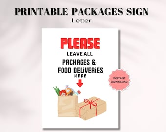 Leave Deliveries Sign Printable Sign, Food Deliveries Sign, Please Leave All Packages & Food Deliveries Here, Delivery Poster, Packages sign