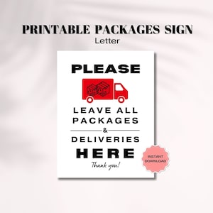 Please Leave Packages Here Printable Sign, Shipping Items Drop Off Location, Delivery Poster Notice, Place Here Sign, Leave Packages Sign