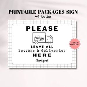 Signo minimalista de entrega de camiones PNG, deje todas las cartas y entregas aquí signo imprimible, letrero digital del lugar del porche, letrero de la pared del porche