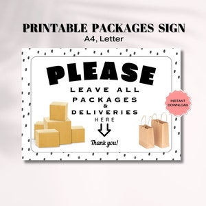 Please Leave Packages Here Printable Sign, Shipping Items Drop Off Location, Delivery Poster Notice, Place Here Sign PNG, Entrance Sign JPG