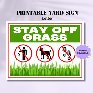 Panneau imprimable Rester hors de l'herbe, panneau PNG pour la pelouse, panneau d'interdiction de cour, ne pas toucher l'herbe, téléchargement numérique, panneau de signalisation interdit de marcher sur l'herbe