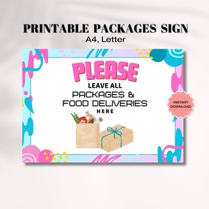 Colorful Courier Sign, Please Leave Packages And Food Deliveries Here Printable Sign, Digital Package Area Sign, Place Here Sign, Door Sign