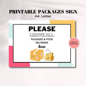 Printable Package Area Sign, Please Leave Packages And Food Deliveries Here Sign PDF,  Package Delivery Sign, Courier Sign, Porch Wall Sign