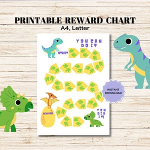 Dinosaur Reward Chart, Sticker Chart PDF, Toddler, Preschool Kids, Letter & A4, Potty Training Chart, Behavior Chart, Goals Chart Printable