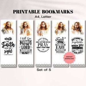 Printable Christian Bookmarks, Watercolor Jesus Christ Portrait Bookmarks, Bible Verse Bookmarks, Jesus Bookmarks Set, Bible Study Gift PDF