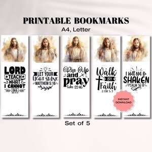 Jesus Christ Portrait Bookmarks, Printable Bible Verse Bookmark Download, Jesus Bookmarks Bundle, Religious School Gift, Christian Bookmarks
