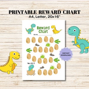 Dinosaur Reward Chart, Sticker Chart PDF, Preschool Kids, Potty Training Chart, Dino Behavior Chart, Goals Chart Printable, Instant Download