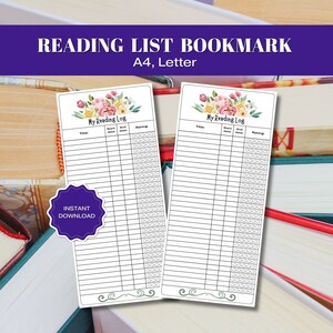 Printable Reading Log Floral Bookmark, Library Card Bookmark PDF, Digital Download, Book Lovers Gift, Reading Book Tracker, Reading Bookmark