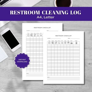 Restroom Checklist, Bathroom Cleaning Log Printable, Restroom Cleaning Log for Business, Bathroom Cleaning Log,Bathroom Checklist,Clean Form
