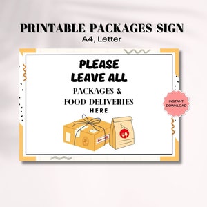 Please Leave Packages And Food Deliveries Here Sign PDF, Printable Package Area Sign, Delivery Driver Sign, Courier Sign, Porch Wall Sign