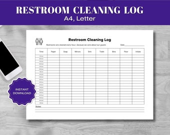 Cleaning Log Printable PDF, Restroom Cleaning Check List, Digital Horizontal Bathroom Checklist, Toilet Clean Chart, Cleaning Schedule JPG