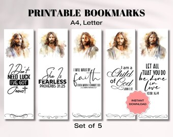 Jesus Christ Portrait Bookmarks, Printable Bible Verse Bookmark, Jesus Bookmarks Bundle, Bibles Quotes, Bible Study Gift, Christian Bookmark