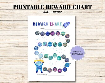 Printable Outer Space Reward Chart, Astronaut Behavior Chart, Daily Chore Chart, Rocket Chore Chart, Space Kids Routine Sticker Chart PDF