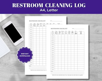 Printable Restroom Cleaning Log for Businesses, Bathroom Cleaning Log, Bathroom Checklist,Restroom Cleaning Checklist, Toilet Cleaning Chart