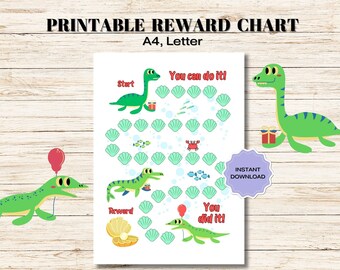 Tabla de recompensas de dinosaurios, tabla de pegatinas, tabla de recompensas de dinosaurios para niños pequeños, tabla de entrenamiento para ir al baño, tabla de comportamiento imprimible, tabla de objetivos imprimible