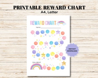 Rainbow Reward Chart, Printable  Reward Chart, Toddler Reward Chart, Kids Routine Chart, Digital Behavior Chart, Chore Chart, Potty Training