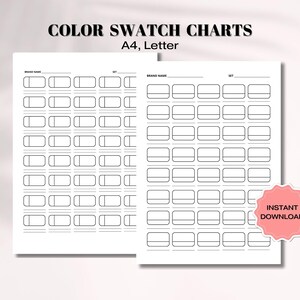 Color Swatch Chart, Printable Swatch Template Page, Set Blank Colour Swatch Chart, Swatches Sheets PDF, Ink, Alcohol Marker, Paint, Pencils
