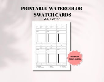 Watercolor Swatch Card Template Printable, Mix Color, Paint Swatch Cards, Organize Paint Colors, Artist Gift, Professional Artist Supplies