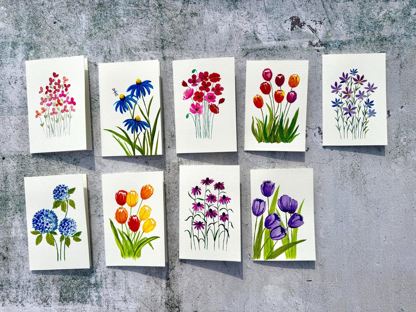 Set of Original Hand Painted Watercolor Cards 4 or 8, All Occasion ...