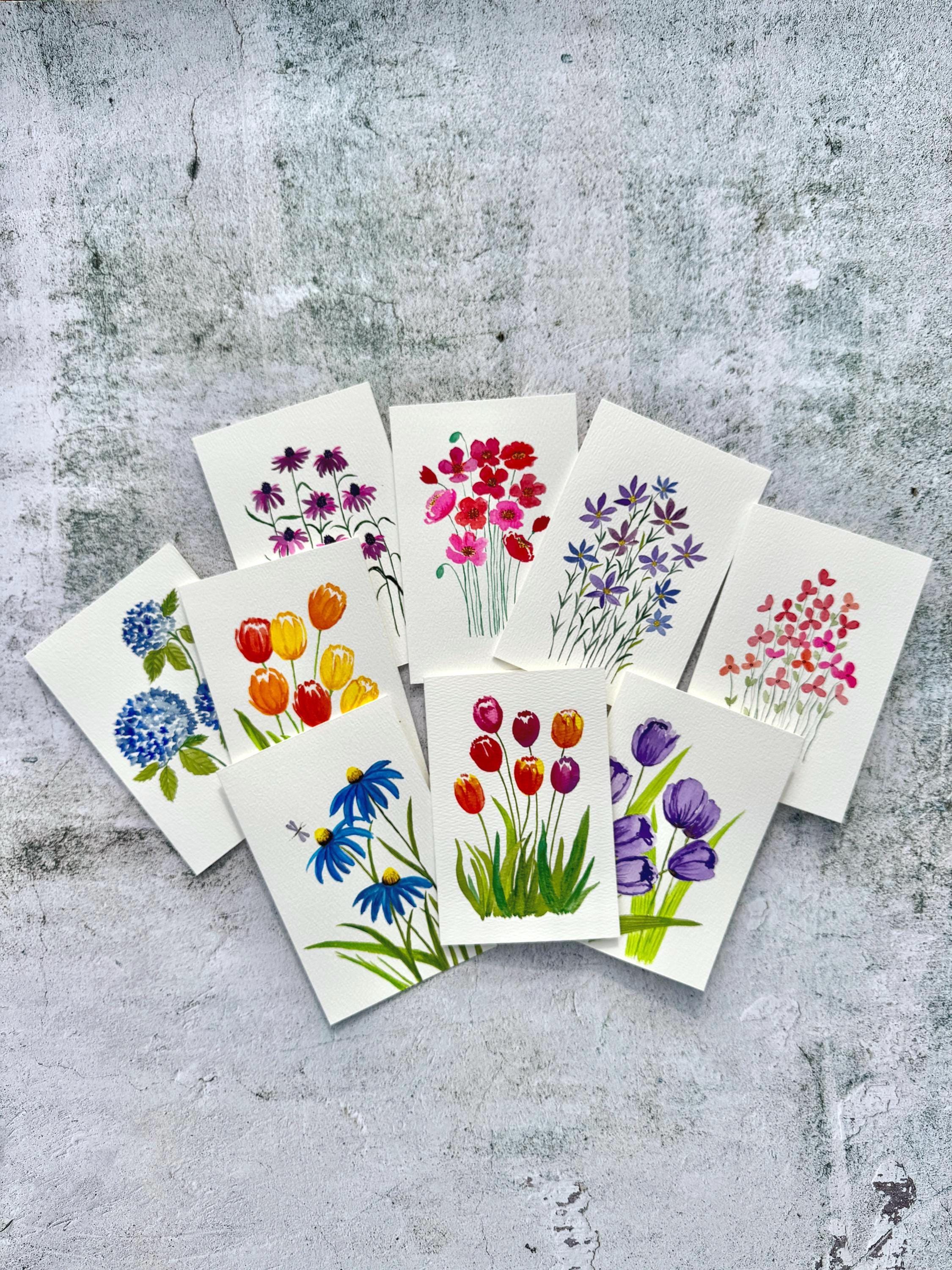Set of Original Hand Painted Watercolor Cards 4 or 8, All Occasion ...
