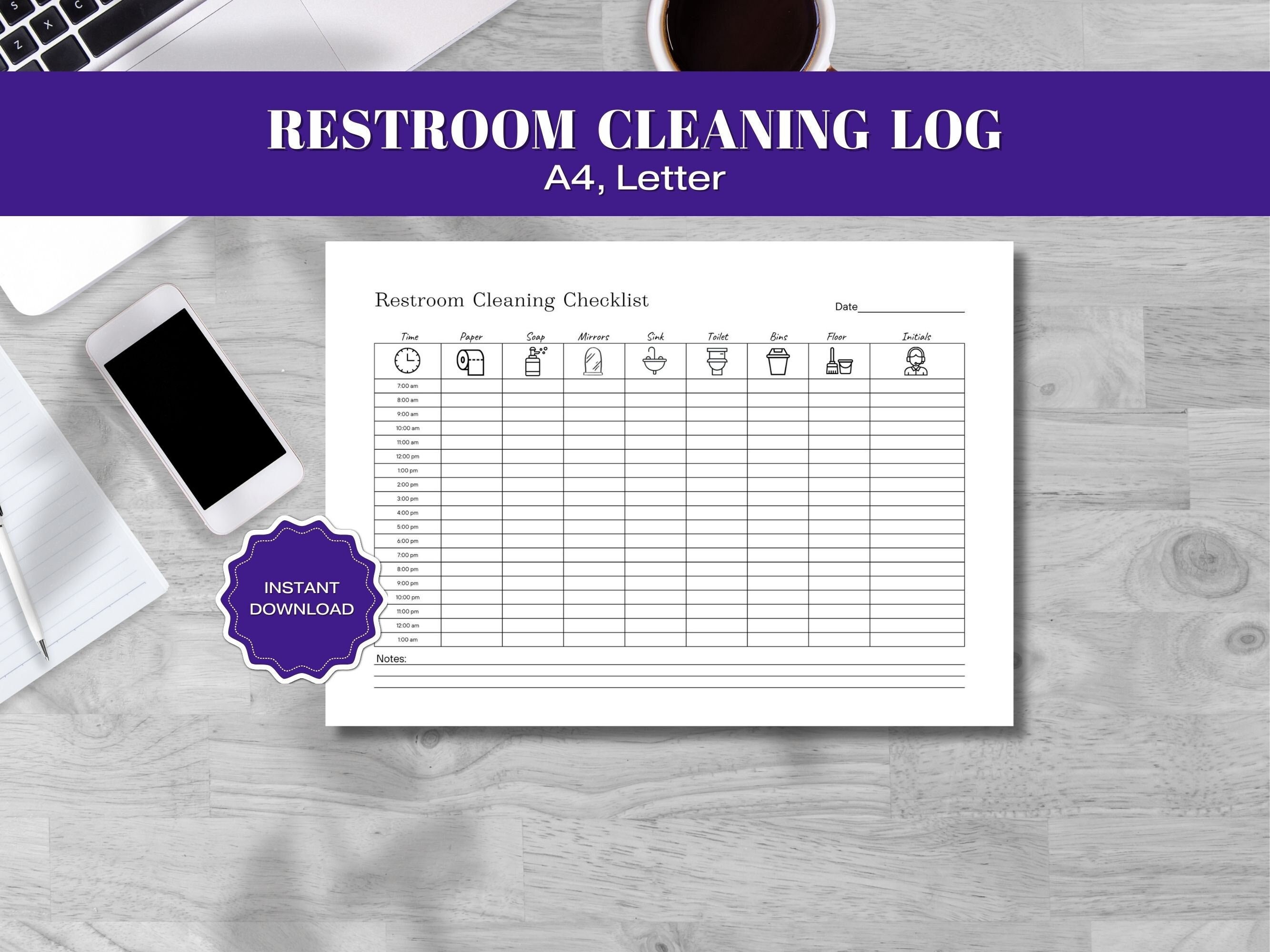 Printable Restroom Cleaning Log - Il Fullxfull.5783417493 Riwa