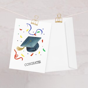 Carte de remise des diplômes - « Félicitations ! Casquette aquarelle, Félicitations, Carte de voeux vierge pliée, Cadeau pour senior, Diplômé, Lycée, Unique