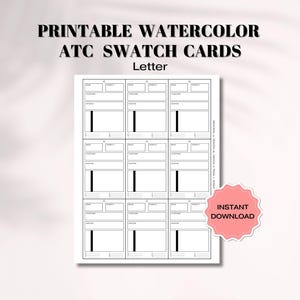 Modelo de cartão de amostra de aquarela tamanho ATC para impressão, cores misturadas, cartões de amostra de tinta ATC, organização de cores de tinta, presente para artista, materiais para artista