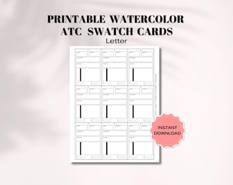 ATC Size Watercolor Swatch Cards Template Printable, Mix Color, ATC Paint Swatch Cards, Organize Paint Colors, Artist Gift, Artist Supplies