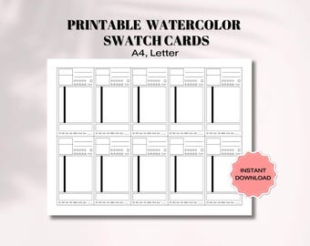 Watercolor Swatch Card Template Printable, Mix Color, Paint Swatch Cards, Organize Paint Colors, Artist Gift, Professional Artist Supplies