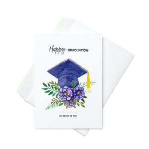 Feliz formatura! Estou muito orgulhoso de você, Cartão de formatura, Boné azul aquarela com flores, Presente de formatura, Filho formado na faculdade, Lembrança do ensino médio