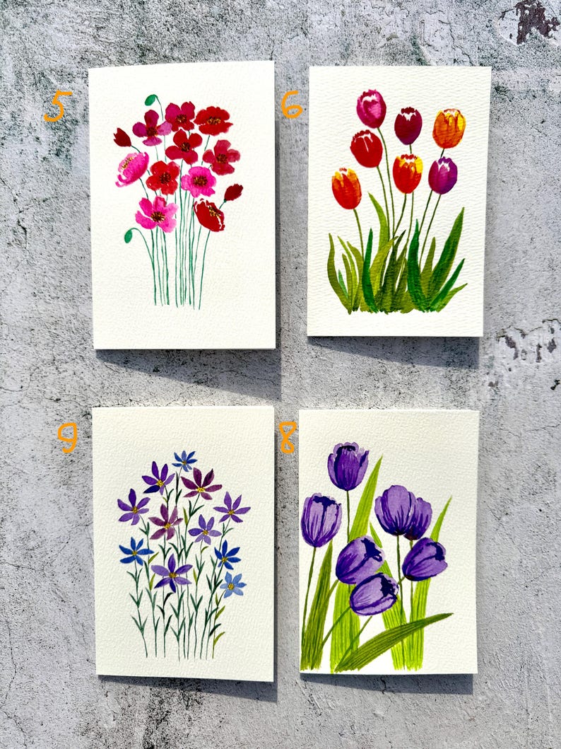 Set of Original Hand Painted Watercolor Cards 4 or 8, All Occasion ...