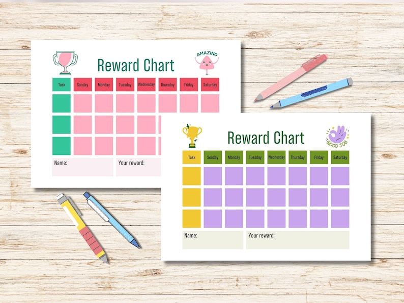 Printable Reward Chart for Boy and Girl 2 in 1, Kids Chore Chart, Kids ...