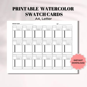 Paint Swatch Cards Template Printable, Mix Color, Watercolor Swatch Card, Organize Paint Colors, Artist Gift, Professional Artist Supplies